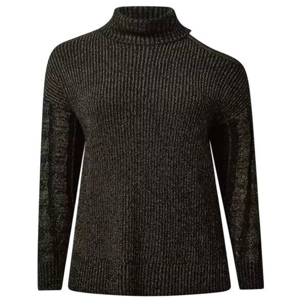 Torrid NWT Lurex Cable Pullover Cold Shoulder Turtle Neck Sweater Size 5X Black - Picture 4 of 13